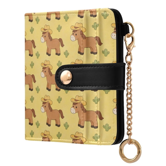 Little Pony Cactus Small Wallet for Women RFID Blocking Bifold PU Leather Credit Card Holder with Zipper Coin Pocket Compact Cute Travel Purse Magnetic Snap 7 Card Slots