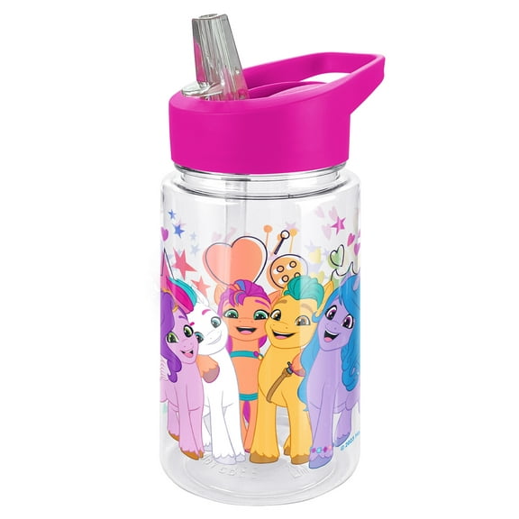 My Little Pony: Make Your Mark Kids Tritan Plastic Water Bottle with Straw Lid and Handle, Reusable Tumbler for Toddlers, Unisex for Girls and Boys, 12oz, Big Pony Group