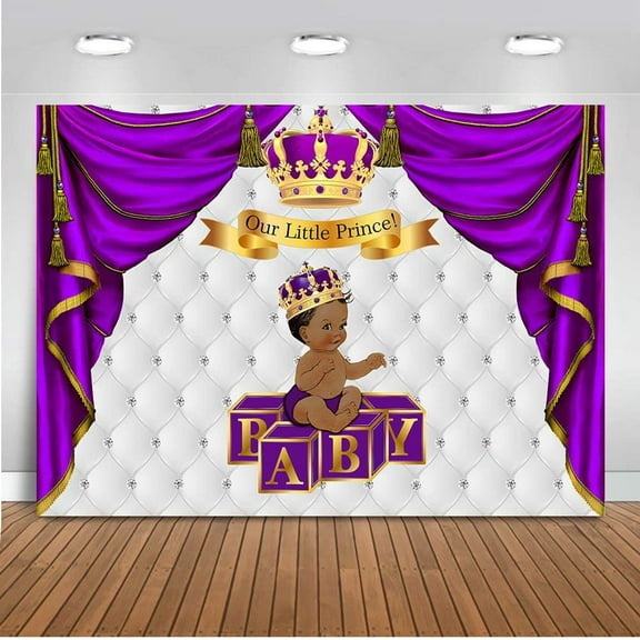 Our Little Prince Backdrop Gold Crown Royal Purple Curtain Baby Prince Baby Shower Photo Booth Backdrops A Little Prince is on His Way Photography Background Cake Table