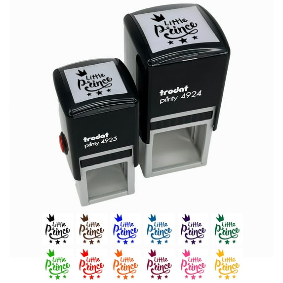 Little Prince Cursive with Crown and Stars Self-Inking Rubber Stamp Ink Stamper - Red Ink - Small 1 Inch