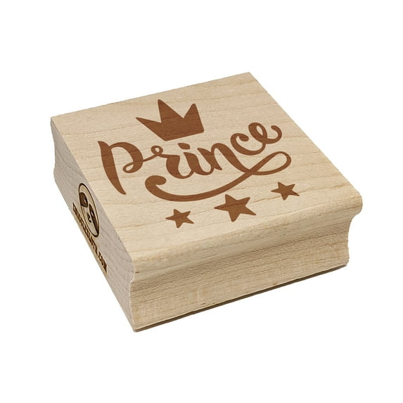 Little Prince Cursive with Crown and Stars Square Rubber Stamp Stamping Scrapbooking Crafting - Small 1.25in