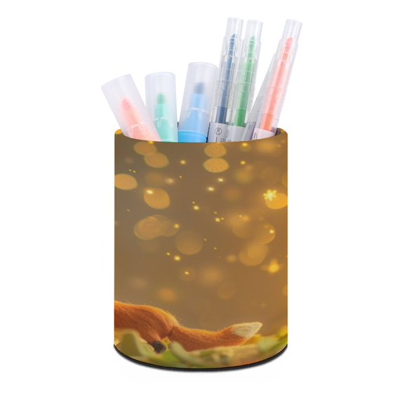 The Little Prince And Rose on Planet in Night Pen Holder for Desk, Pencil Organizer Office Decor, Makeup Brush Holder PU Leather Multi-Functional Organizer Cup for Office, Classroom