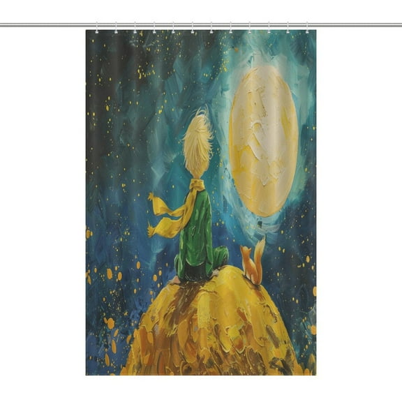 The Little Prince And Rose on Planet in Night Shower Curtain for Bathroom with 12Hooks, Polyester Fabric Thick Shower Curtain Washable Waterproof Curtain
