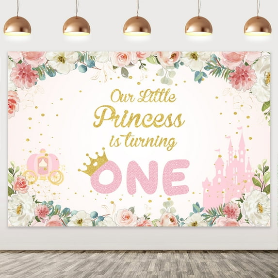 Little Princess 1st Birthday Decor for Girls with Happy Birthday Turning One Backdrop for 1st Baby Girl Birthday Decoration Supplies
