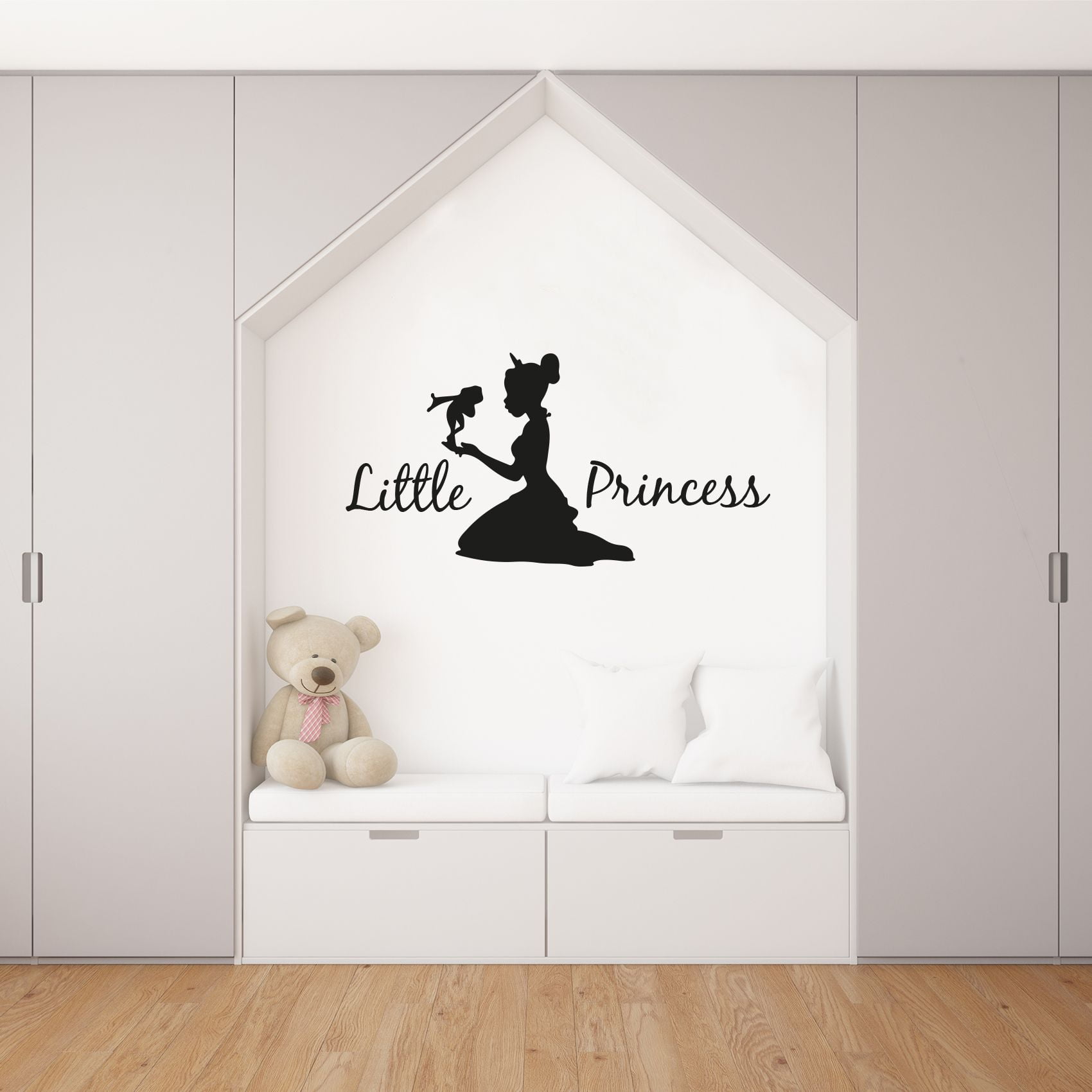 Little Princess Cartoon Movie Frog Prince Cartoon Princess Tiana Silhouette Cartoon Movie Vinyl Wall Art Wall Decal Wall Sticker Home Decoration Design Kids Girls Room Wall Décor Size (40x40 inch)