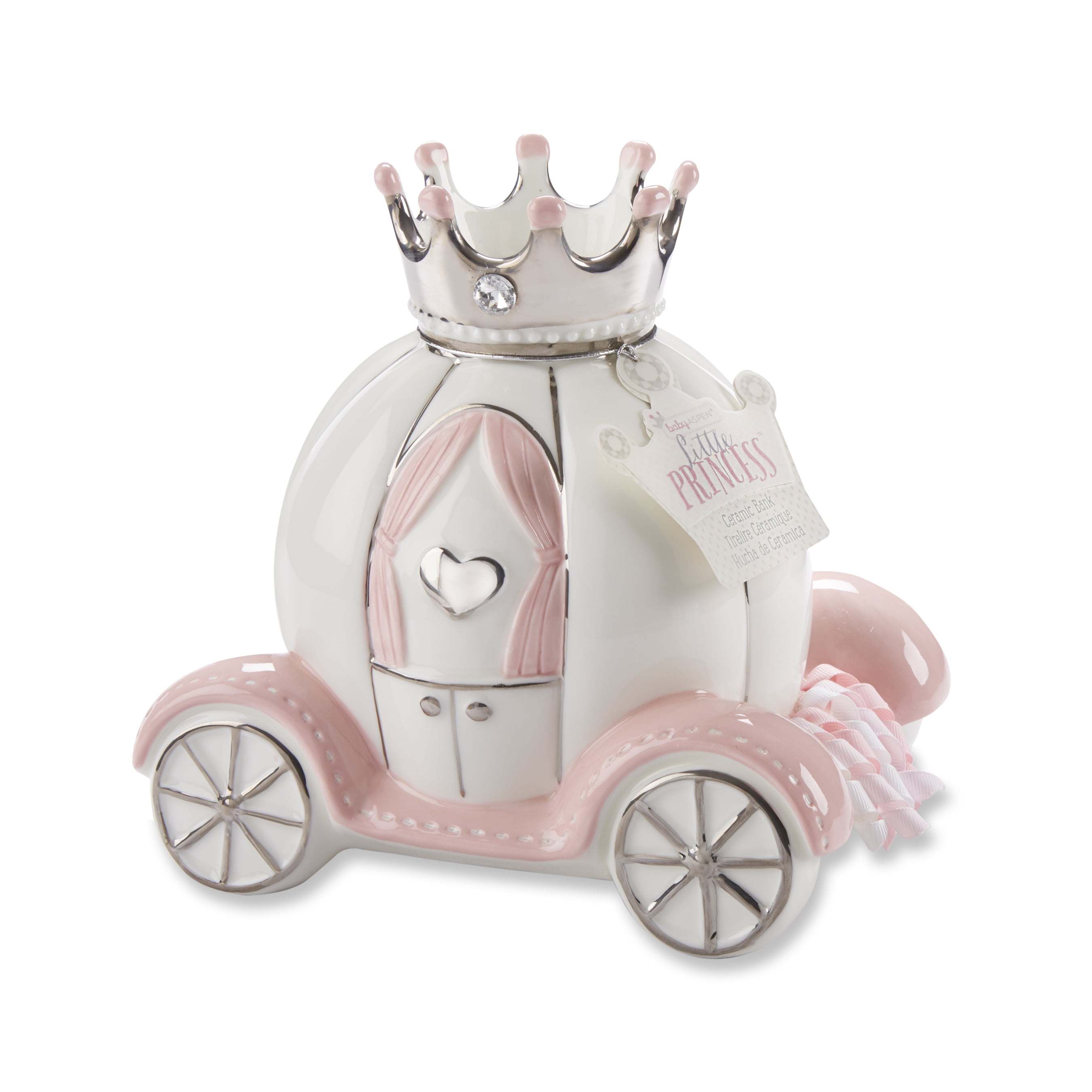 White and Pink Ceramic Princess Carriage Piggy Bank