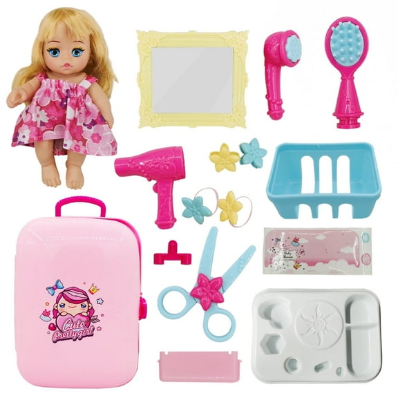 Rirool Little Princess Doll Dressing Backpack & 16-Piece Accessories Set, Pretend Play Bath & Shower Kit for Girls Toddlers, Ideal Birthday Gift for Ages 3+