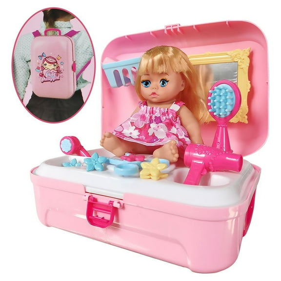 Little Princess Dressing Up Toys with Backpack, Pretend Play Bath Set for Girls, Baby Doll Accessories Set for for 3 4 5 Year Old Toddlers (16 Pcs)