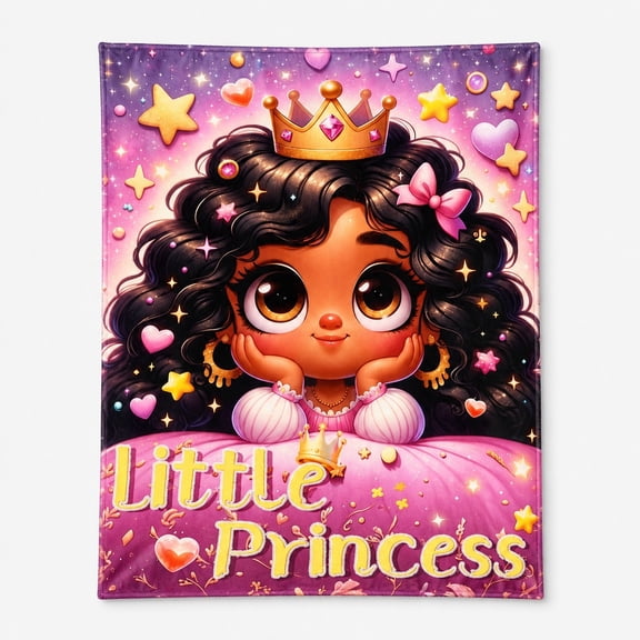 Little Princess Fleece Blanket, Soft Cozy Pink Throw for Sofa & Living Room, Cute Cartoon Crown Design, 280gsm All-Season, Multiple Sizes