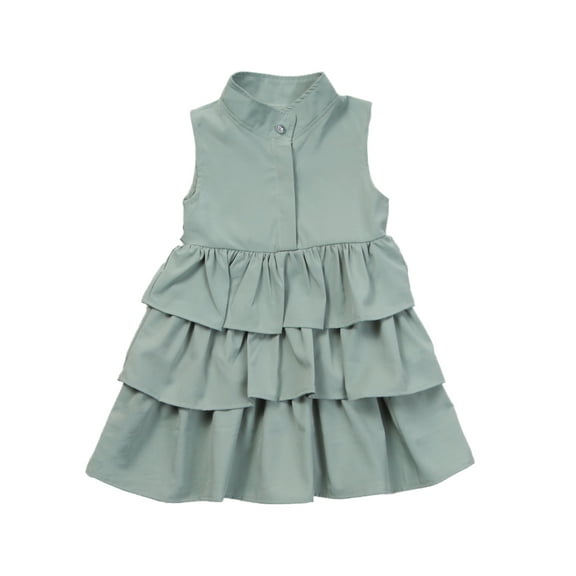 Little Princess Girl High Neck Sleeveless Ruffle Bubble Party Dress (Green, 110/5)
