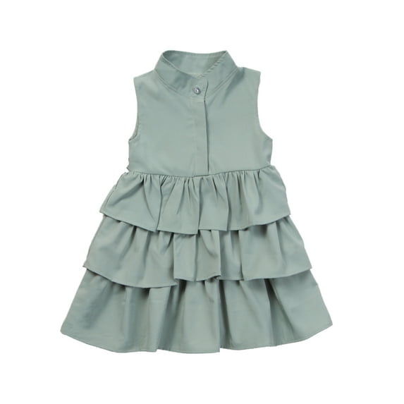Little Princess Girl High Neck Sleeveless Ruffle Bubble Party Dress (Green, 120/6)