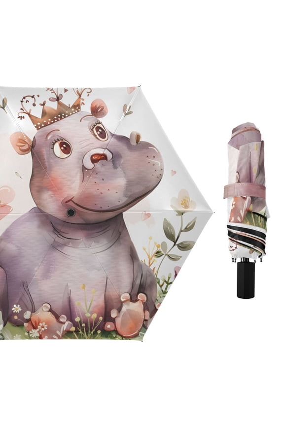 Little Princess Hippo Compact Sun Umbrella Windproof Travel Umbrellas for Rain Strong Portable UV Protection