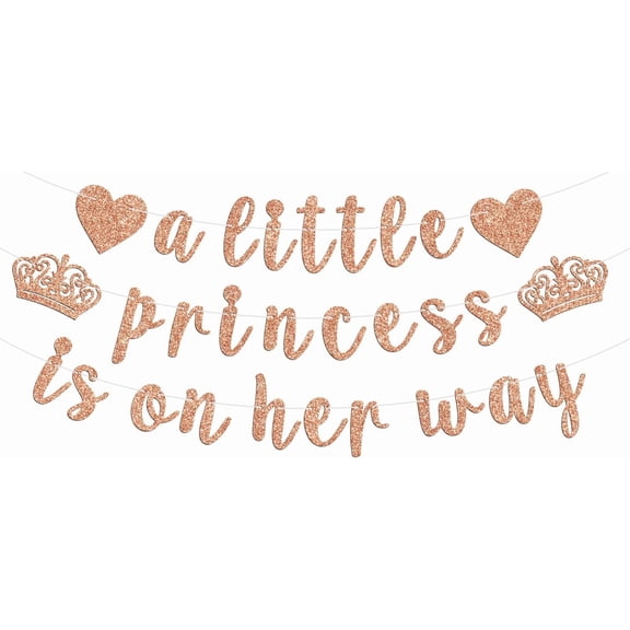 A Little Princess is on Her Way Banner, We Can Bearly Wait/Welcome Baby Girl, Crown Baby First Birthday/Baby Shower/Gender Reveal Party Decorations Supplies, Rose Gold Glitter