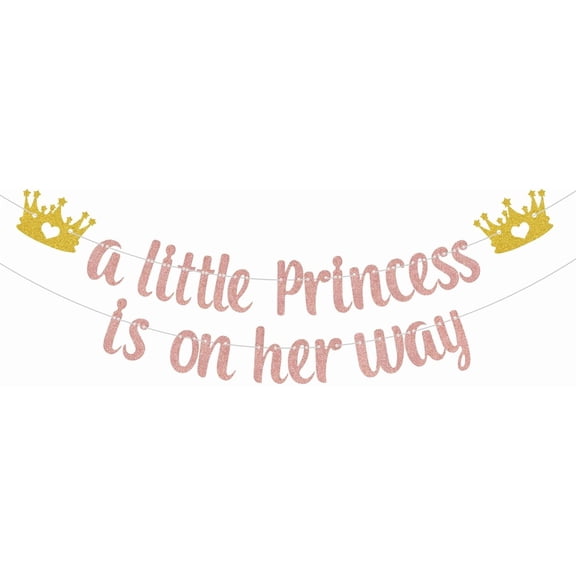 A Little Princess Is On Her Way Banner, Princess Themed Baby Shower Decorations, Crown Welcome Baby Party Decor, Baby Girl 1st Birthday Party Supplies Rose Gold & Gold