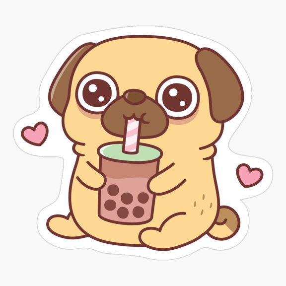 Little Pug Loves Bubble Tea Sticker