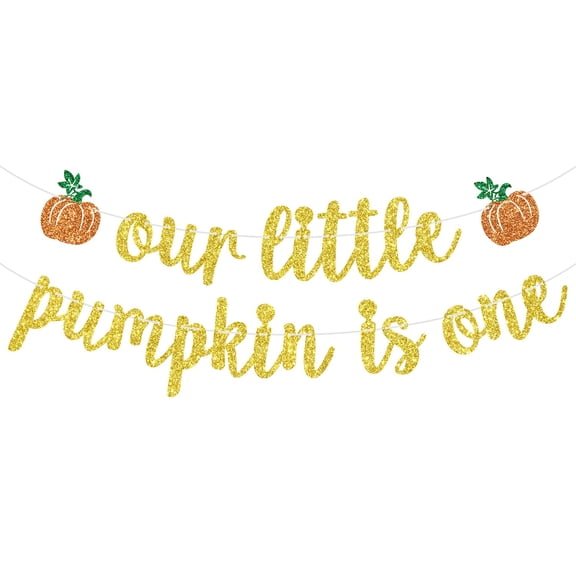 Our Little Pumpkin is One Banner, Pumpkin 1st Birthday Sign, Fall Autumn First B-day, Harvest Halloween Baby 1st Birthday Party Decorations Supplies for Kids