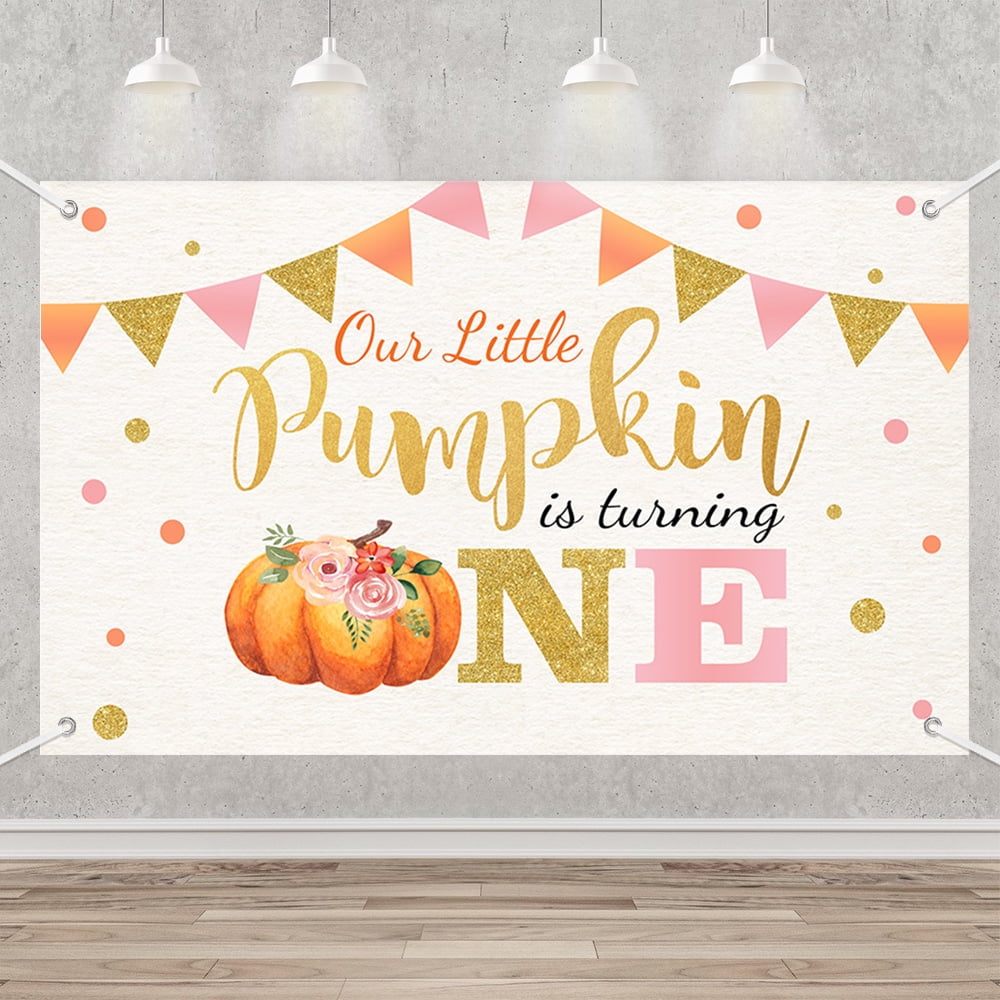 Little Pumpkin One Birthday Party Photo Background Banner Fall Autumn Our Little Pumpkin Girl ...