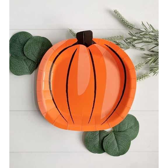 Little Pumpkin Paper Plates: Orange Halloween Party Decorations, Set of 8