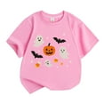 thumbnail image 1 of Little Pumpkin Skeleton Bat Ghost Pumpkin Boys Tops Kids Short Sleeve Shirt Trendy Casual Tee Boys Base Layer Clothing Pink Size 7-8T, 1 of 3