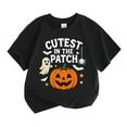 thumbnail image 1 of Little Pumpkin Skeleton Bat Ghost Pumpkin Boys Tops Kids Short Sleeve T Shirt Casual Fashion Tee Boys Clothing Black Size 5-6T, 1 of 3