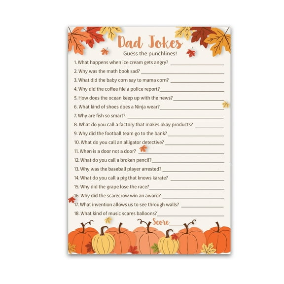 Little Pumpkin Theme Baby Shower Game DAD JOKES Games Pack of 25 Fun Dad Joke Game, Funny Daddy Jokes Trivia, Pumpkins Shower Activity, Gender Neutral Couples Co-ed Shower Birthday G330-DJK
