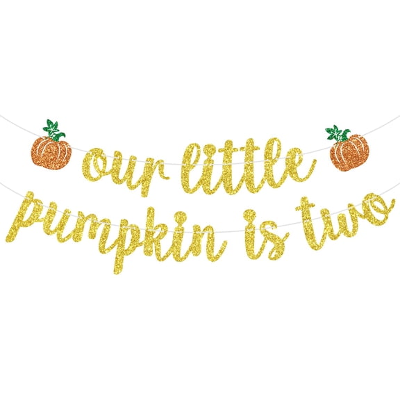 Our Little Pumpkin is Two Banner, Pumpkin 2nd Birthday Sign, Fall Autumn Second Birthday, Harvest Halloween Happy 2nd B-day Party Decorations Supplies for Kids