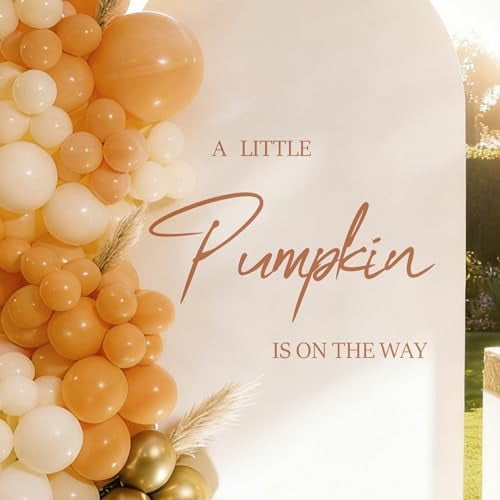 A Little Pumpkin On the Way Baby Shower Backdrop Decal,Fall Pumpkin Balloon Arch Wall Decal Sign for Gender Reveal, Boys & Girls Baby Shower Party, Halloween or Autumn Theme Decorations