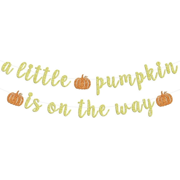 A Little Pumpkin is on The Way Banner, Pumpkin Baby Shower Party Decorations, Girls Boys Thanksgiving Fall Autumn Baby Shower/Gender Reveal Party Decoration Supplies, Gold Glitter
