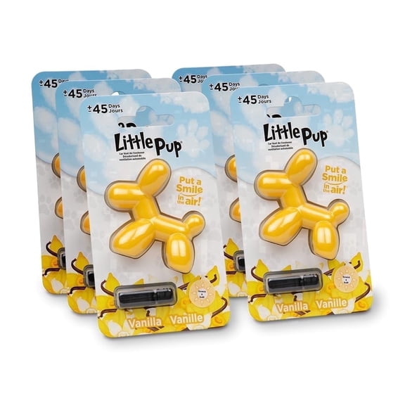 Little Pup 96602-6PK Vanilla Scent, Car Air Freshener, Clips to A/C Air Vent, Alcohol-Free Fragrance Oil, Non-Hazardous and Non-Toxic Plastic, Set of 6