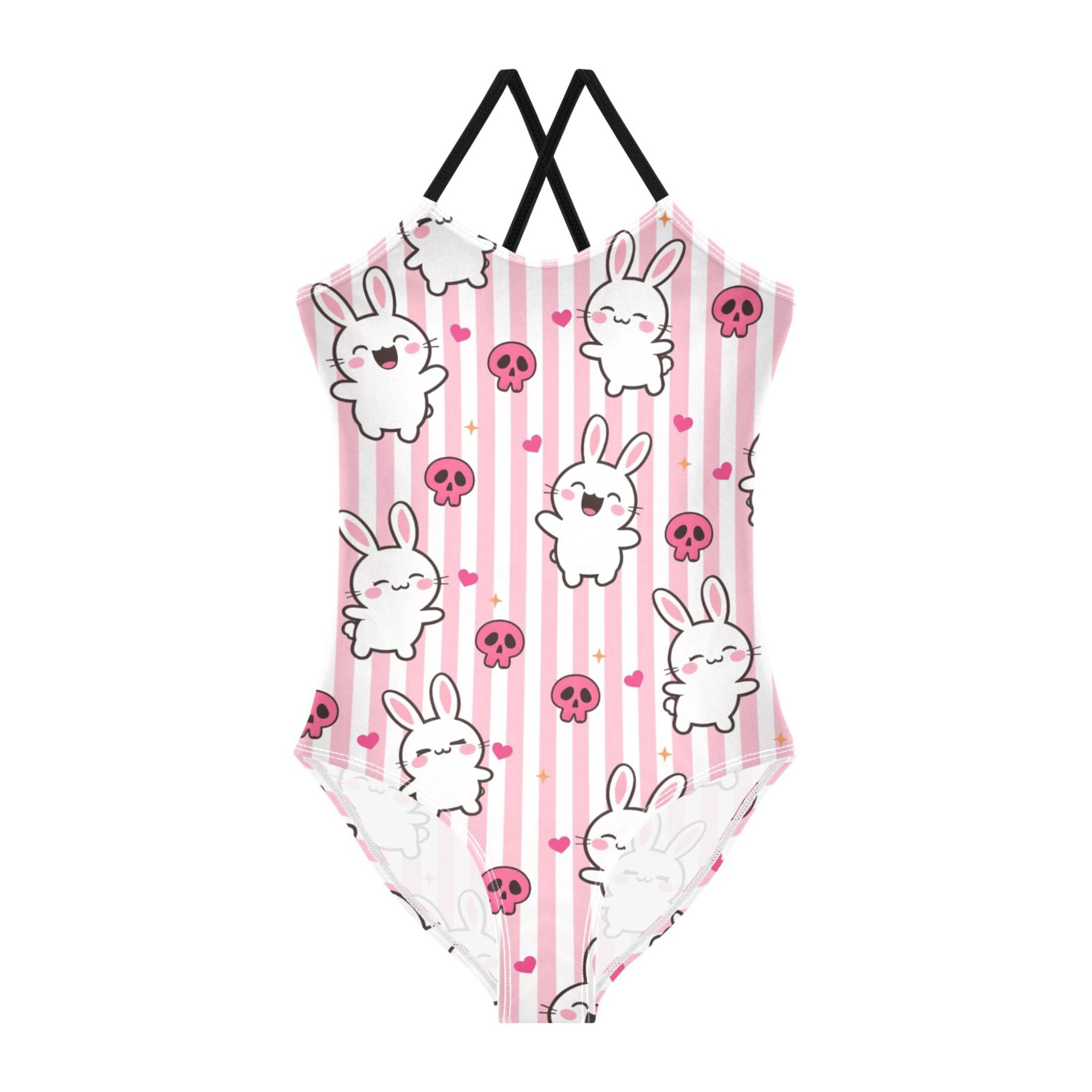Little Rabbit Pattern Girls' One-Piece Swimwear 3T-10T Soft Stretchy ...