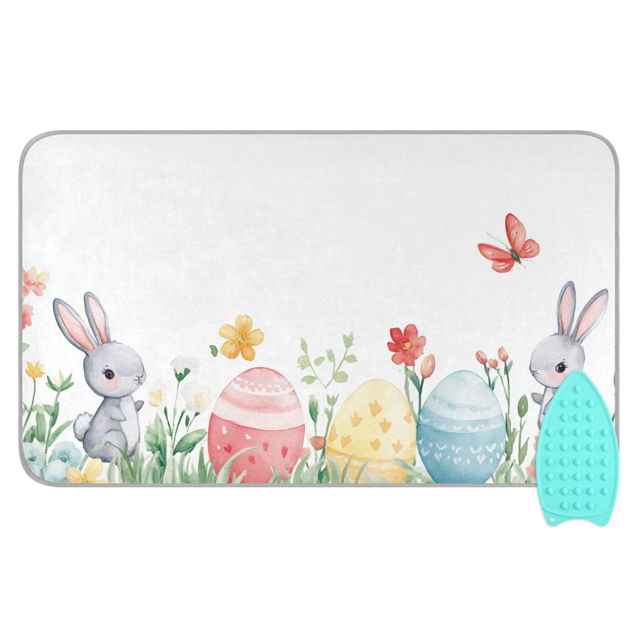 Little Rabbits Easter Eggs Florals Butterflies Ironing Mat Blanket Portable Travel Ironing Pad Heat Resistant Pad 47.2" x 27.6”