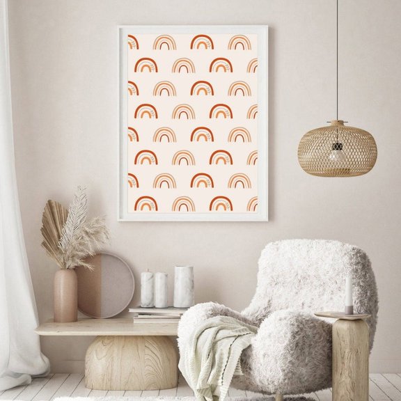 Little Rainbows Art Print, Repeating Rainbow Poster, Rainbow Pattern, Neutral Arches Wall Art, Hand Drawn Boho Print