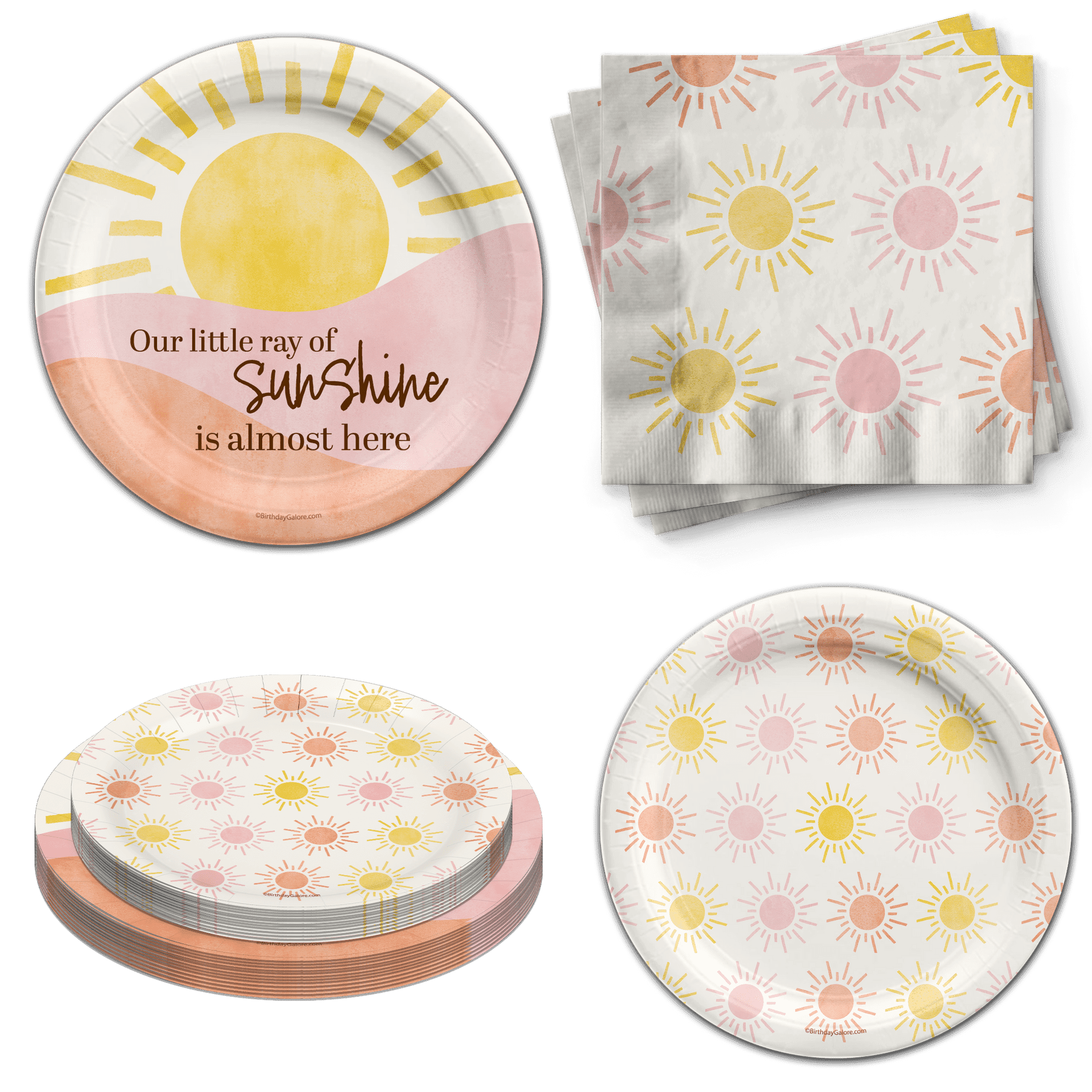 Little Ray of Sunshine Baby Shower Tableware Set Includes Plates and Napkins Party Supplies Kit For 24