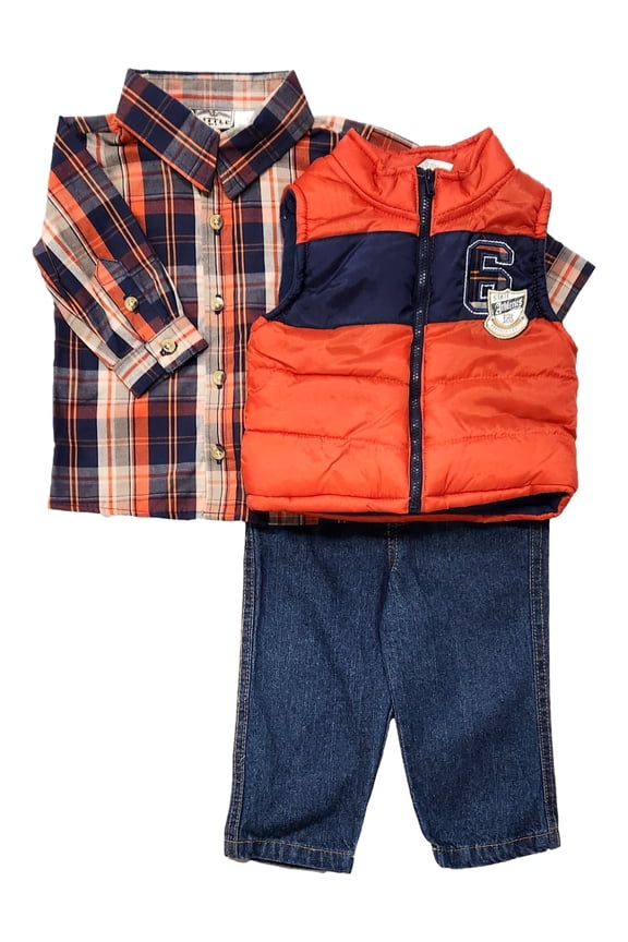 Little Rebel Infant Boys 3 Piece Orange & Navy Vest Shirt & Pants Set 12 Months