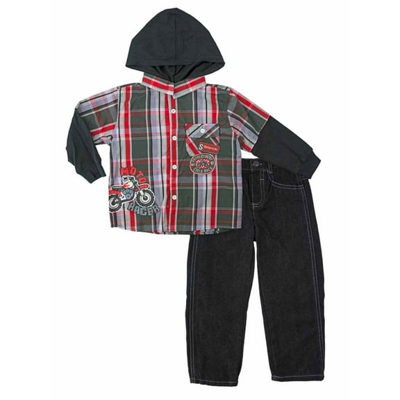 Little Rebels Infant Boys 2-Piece Moto Racer Hooded Shirt & Jeans Set 12m
