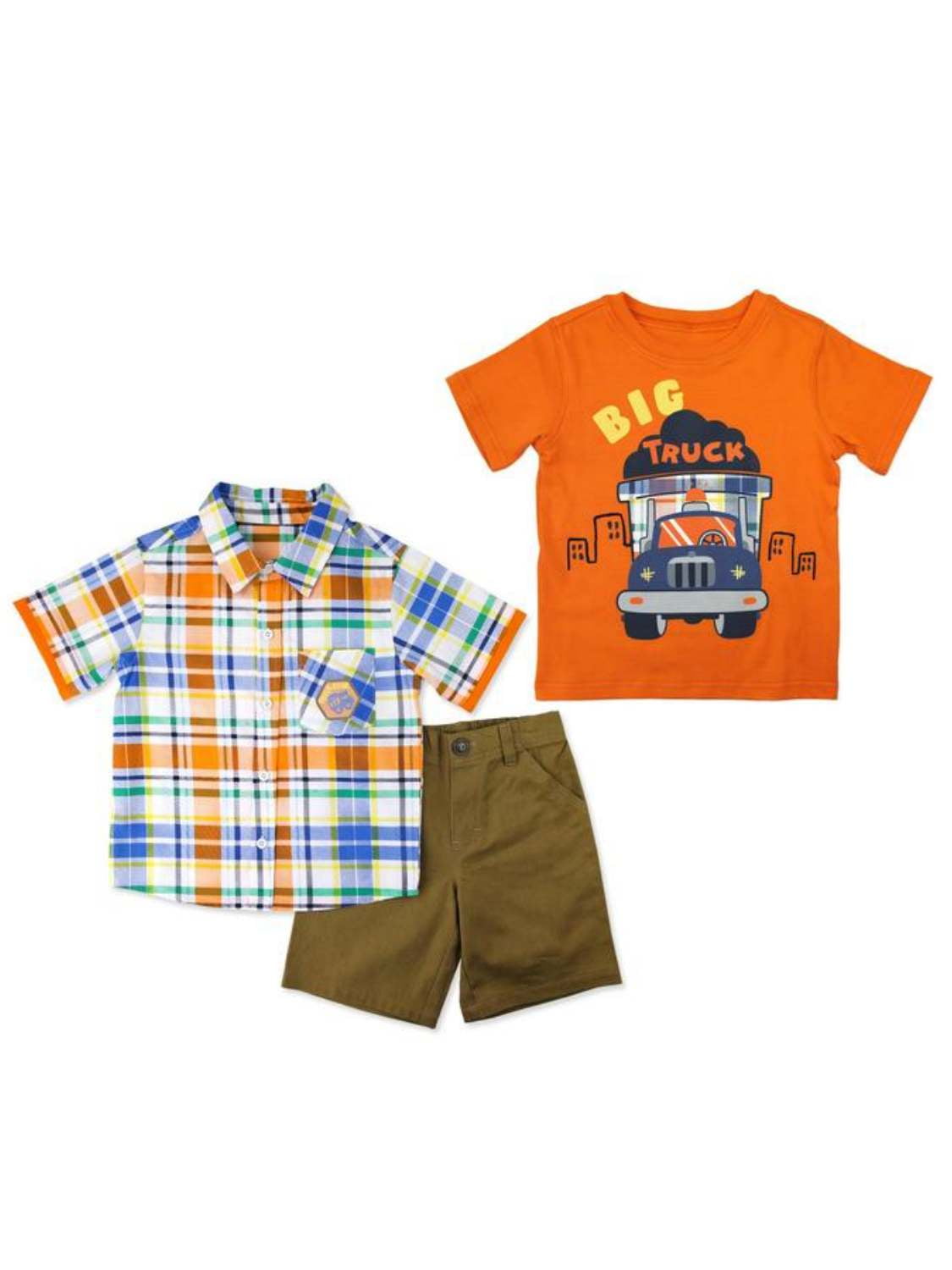 Little Rebels Infant Boys Orange Truck Zone & Khaki Shorts Baby Outfit