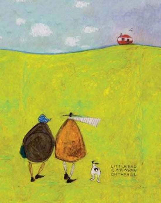 Little Red Caravan On The Hill Canvas Art - Sam Toft (20 x 24)