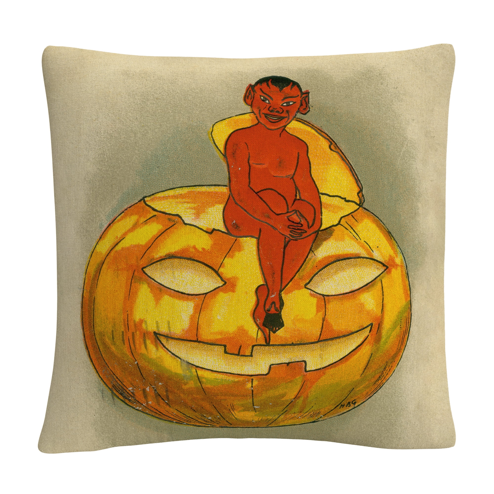 Little Red Devil On Pumpkin Halloween By Abc 16 X 16 Decorative Throw Pillow