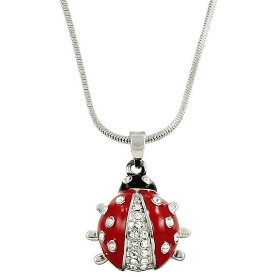 Little Red Ladybug Charm Pendant Necklace with Crystal Accents for Teens and Women