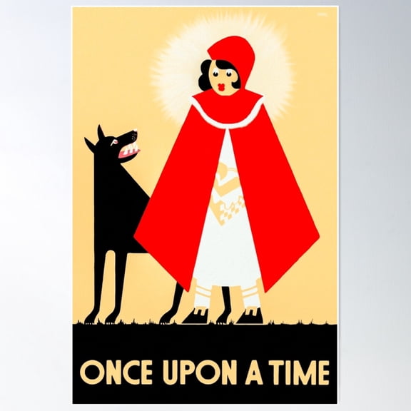 Little Red Riding Hood And The Wolf - Vintage Fables Poster Poster Wall Art, Modern Wall Decor For Living Room Bedroom, 16x24 UNFRAMED