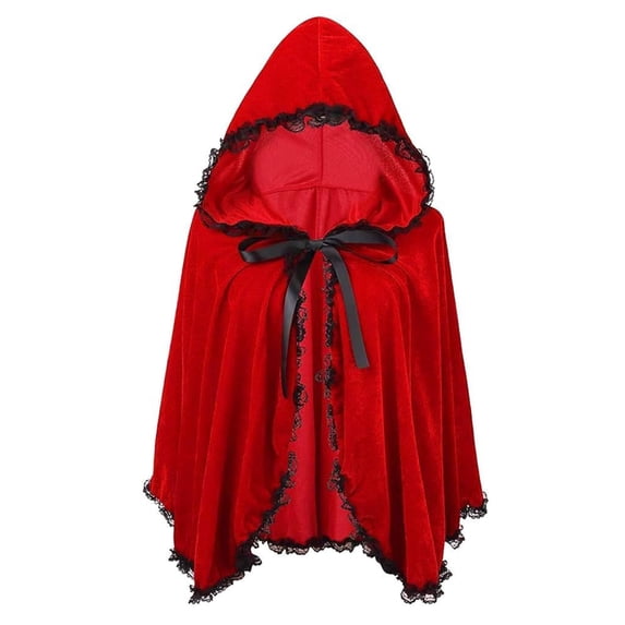 Little Red Riding Hood Cloak for Women Lace Trim Medieval Cape for Halloween Costume Cosplay Parties