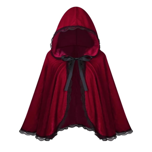Little Red Riding Hood Cloak for Women Lace Trim Medieval Cape for Halloween Costume Cosplay Parties