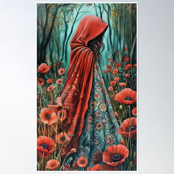 Little Red Riding Hood Poppies Poster Wall Art, Modern Wall Decor, 8x12 UNFRAMED