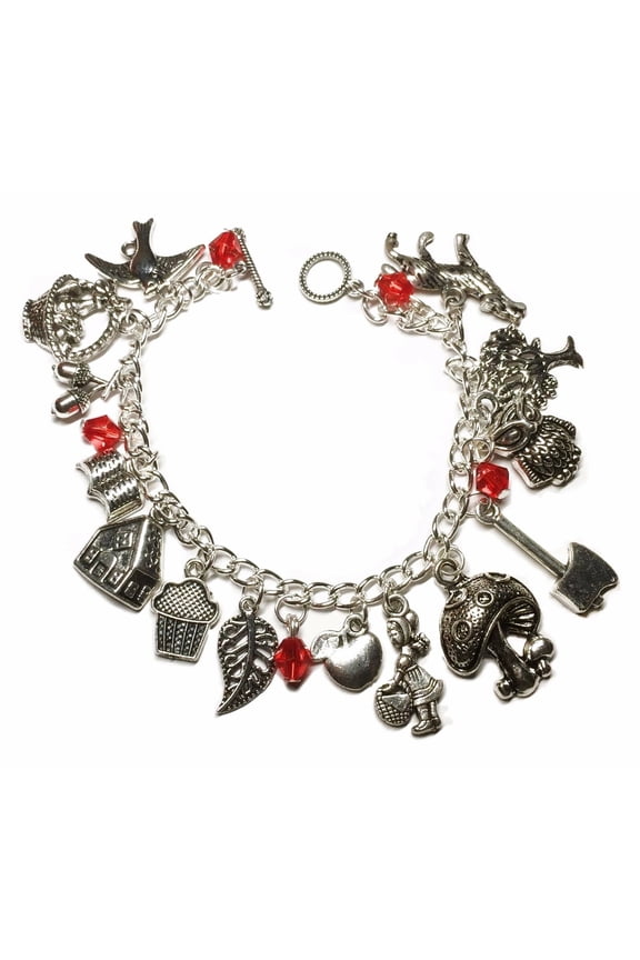 Little Red Riding Hood Theme Silvertone Metal Charm Bracelet