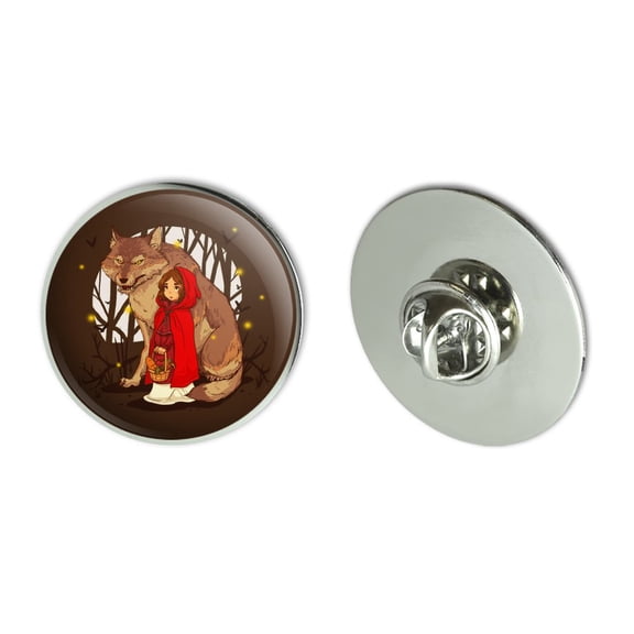 Little Red Riding Hood With Wolf In Woods Metal 1.1" Tie Tack Hat Lapel Pin Pinback