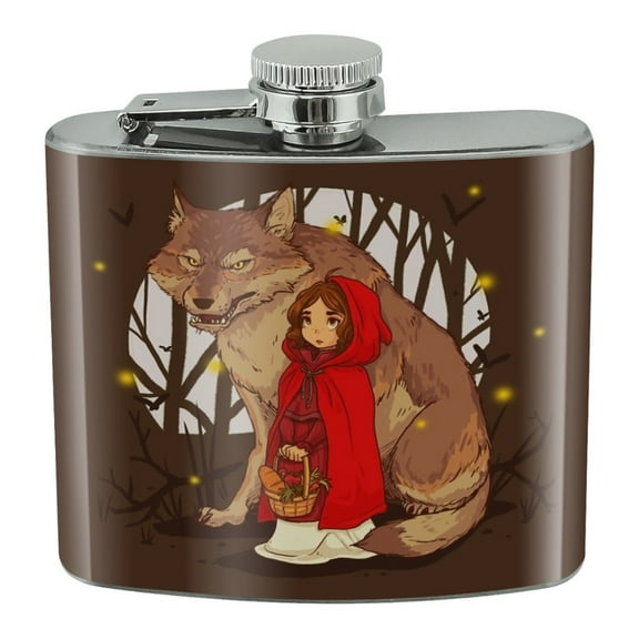 Little Red Riding Hood With Wolf In Woods Stainless Steel 5oz Hip Drink Kidney Flask