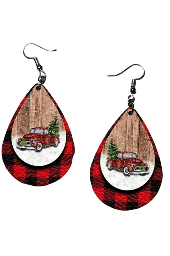Little Red Truck Earrings Buffalo Plaid