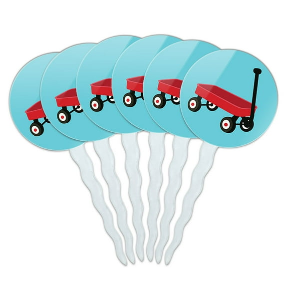 Little Red Wagon Cupcake Picks Toppers - Set of 6