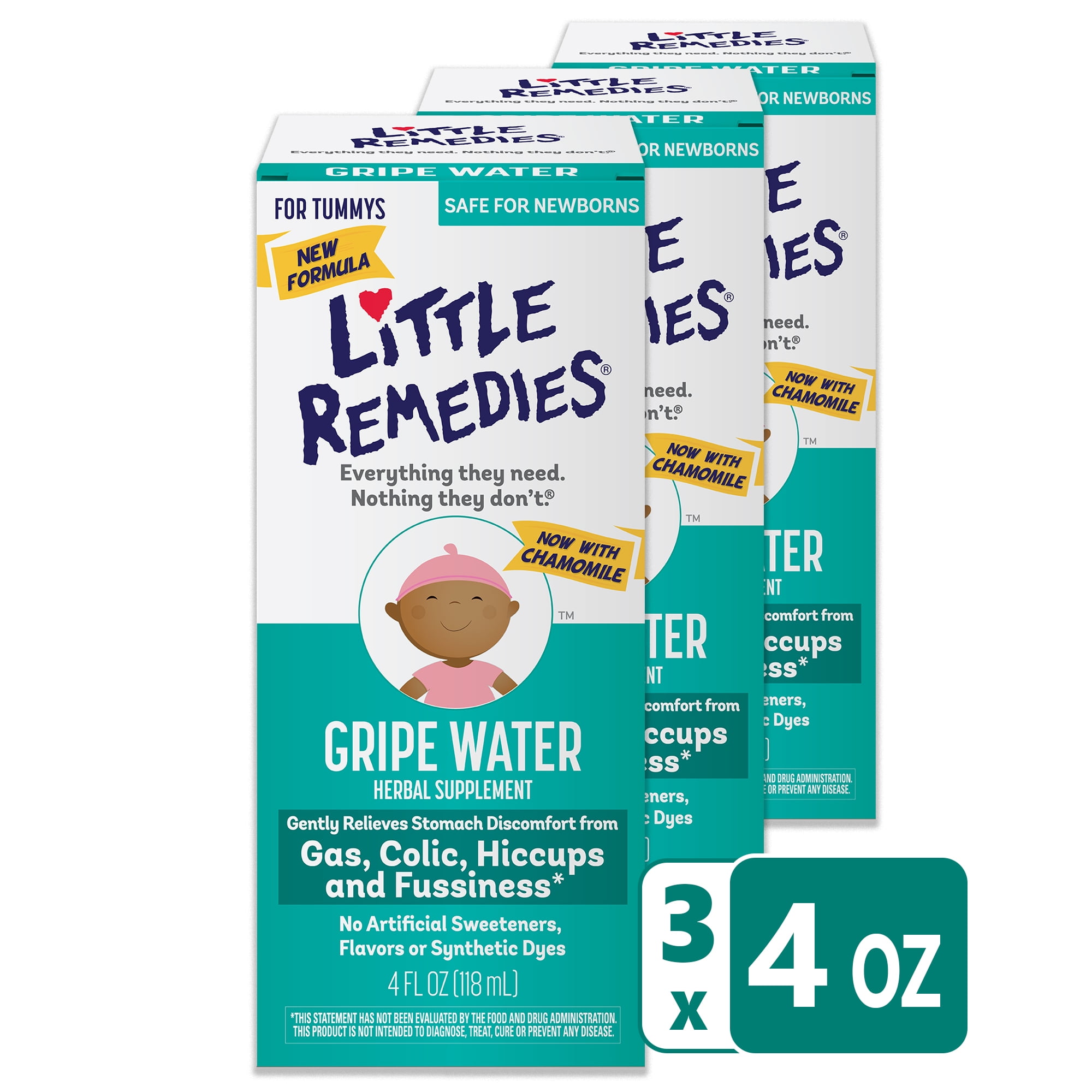 Little Remedies Gripe Water, Colic & Gas Relief, Safe for Newborns, 4 fl  oz, 3 Pack
