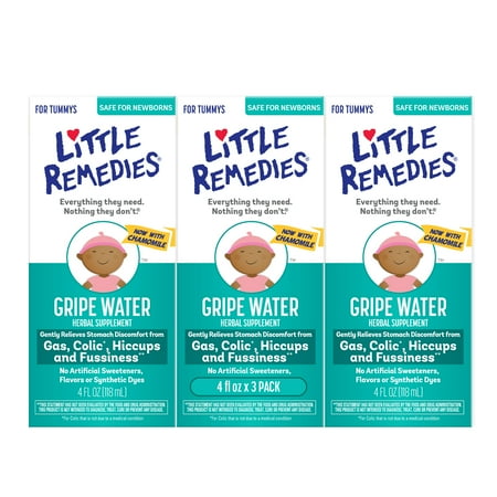 Little Remedies Gripe Water, Colic & Gas Relief, Safe for Newborns, 4 fl oz, 3 Pack